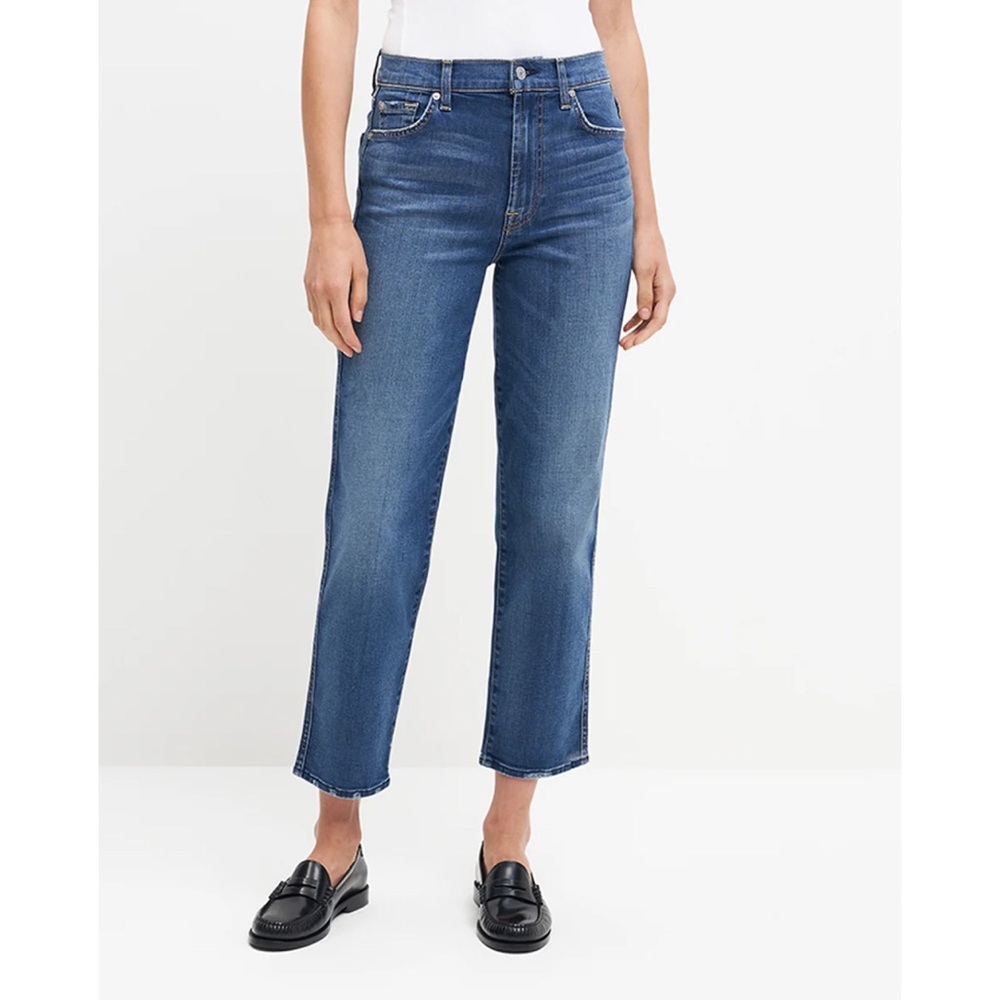 7 For All Mankind High Waist Cropped Straight Denim Jeans 29